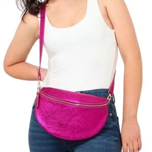 Pi Pink metallic leather waist bag Fanny Pack with removable